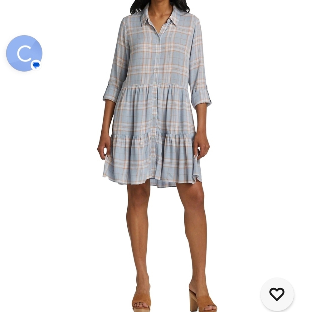 Veronica Beard Plaid Button-Front Shirt Dress Tiered, Modest, Cottagecore